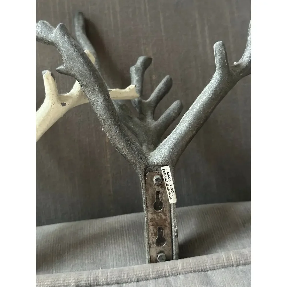 2 Tree Branch Wall Hooks Cast Iron Towel Hat Hanger white gray modern set